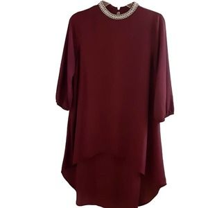 Moa Moa Top Gold Chain Necklace Neckline Burgundy Size XL